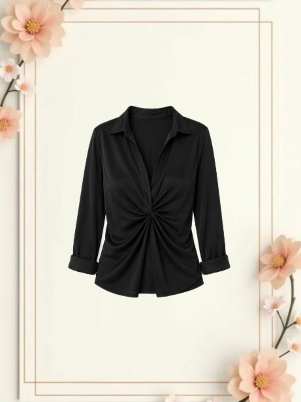 Womens Twist-Front Collared Dress Shirt